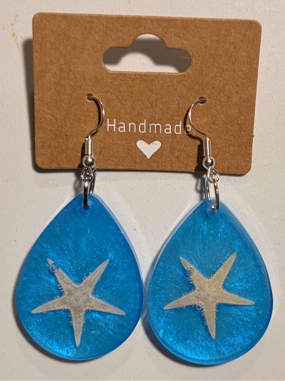 Handmade Blue Starfish Teardrop Earrings